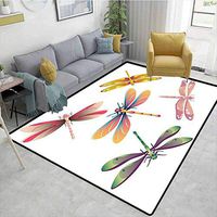 Dragonfly Print Area Rug Modern, Five Spiritual Bugs in Modern Abstract Patterned Beauty Elegance Artsy Motif, Durable Carpet Area rug - Living Dinning Room Bedroom Rugs and Carpets(2'x 3')