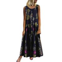 lenglangO Summer Floral Printed Maxi Dress Short Sleeve Long Party Dress with Pockets (Dark Blue,S)