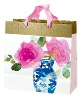 Hallmark 10" Large Square Gift Bag (Watercolor Flower and Vase) for Birthdays, Mothers Day, Anniversary, Bridal Showers and More