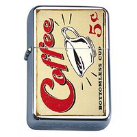 Silver Flip Top Oil Lighter Vintage Poster D-036 Coffee Bottomless Cup