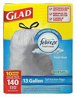 Glad 13 Gallon Odor Shield Tall Kitchen Trash Bags, 140 Count