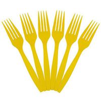 JAM PAPER Big Party Pack of Premium Plastic Forks - Yellow - 100 Disposable Forks/Box