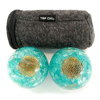 Top Chi Aquamarine Orgonite Baoding Balls with Carry Pouch for Hand Therapy, Exercise, and Stress Relief (Large 2 Inch)