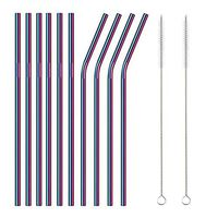 TDGOM 5 Color 12-Pack Stainless Steel Metal Straws Reusable with 2 Cleaning Brushes - Curved Drinking Straws for 20oz Tumblers Dishwasher Safe (Multi Color)