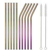 Stainless Steel Straws FDA Set of 10 Metal Straws 8.5" Long Reusable Drinking Straws with 2 Brushes For 20oz 30oz Tumblers (Rainbow)