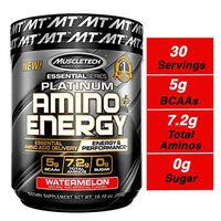 MuscleTech Essential Series Platinum Amino Plus Energy BCAA Powder, Watermelon, 10.15 Ounce, 30 Serving
