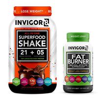 INVIGOR8 Superfood Shake (Chocolate) and Fat Burner Bundle. Gluten-Free and Non GMO Meal Replacement Shake & Healthy Garcinia Weight Loss Supplement/Appetite Suppressant.