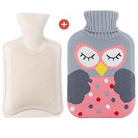 Rubber Hot Water Bottle Warmer Set 2 Liters,Cartoon Owl Removable Knit Cover,Great for Pain Relief, Hot and Cold Therapy