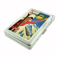 Perfection In Style Metal Cigarette Case with Built in Lighter Vintage Travel Posters Design 020