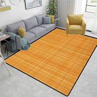 Orange Animals Area Rug Office, Striped Fiber Texture Image Abstract Thin Lines Complex Grid in Vintage Design Print, Durable Carpet Area rug - Living Dinning Room Bedroom Rugs and Carpets(3'x 8')