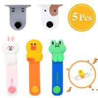 5 PCS Cartoon Animal Headphone Cord Winder Management Keeper for Cable USB Wires, Soft Silicone Handmade Earphone Cords Tangle Free Holder Wrap Organizer with Snaps