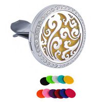 HooAMI Car Air Freshener Aromatherapy Essential Oil Diffuser - Stainless Steel Locket,11 Refill Pads (Silver Diamond)
