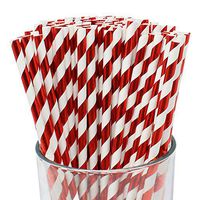 Just Artifacts 100pcs Premium Biodegradable Striped Paper Straws (Striped, Metallic Red)