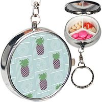Portable Metal Pill Organizer Keychain Case Stash Box with 3 Compartments for Medicine Vitamin (Pineapples)