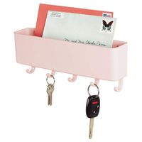 mDesign Wall Mount Plastic Mail Organizer Storage Basket - 5 Hooks - for Entryway, Mudroom, Hallway, Kitchen, Office - Holds Letters, Magazines, Coats, Keys - Light Pink/Blush
