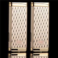 2 Pcak Metal Lighter Refillable Adjustable Ultra-Thin Butane Viewable Windproof for Cigar Cigarette Gold