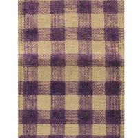 6" Wide x 10 Yards Checker Design Natural Burlap Ribbon (Purple)