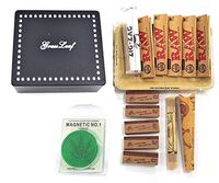 Shine GRASSLEAF Wooden Rolling Box with RAW Tray Gift Set- Includes Papers/Tips/Grinder/Rolling Machine/MAT (Large Box/Small Tray) (Black Large Box/Small Tray)
