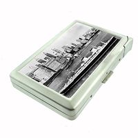Perfection In Style Metal Cigarette Case with Built in Lighter Vintage New York Design 006