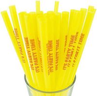 Made in USA Pack of 25"It's Party Time" Special Print Jumbo Plastic Smoothie (10" X 0.28") Drinking Straws (FDA-approved, Non-toxic, BPA-free)