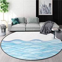 DESPKON-HOME Ocean Round Area Rug,Sea Waves Illustration Dynamic Features Liquid Ocean Motion Water Artsy Image Design Non-Slip Fabric Round Rugs for Bedroom Diameter-39 Inch,Light Blue White