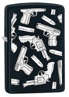 Zippo Lighter: Guns and Bullets Pattern - Black Matte 80508