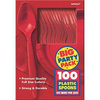 amscan AMI 43601.40 Apple Red Plastic Spoons Big Party Pack, 100 Ct., 7.3" X 5"
