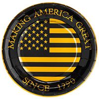 Crisky 30th Birthday Plates Black and Gold Dessert, Buffet, Cake, Lunch, Dinner Plates for 30th Birthday Decorations Party Supplies, Making America Great Since 1990. 50 Count, 9" Plate