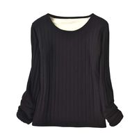 Sunhusing Women's Round Neck Pit Stripe Long Sleeve Plus Velvet Warm Tops Casual Cozy Plush Bottoming Shirt(Black,S)