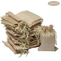 Burlap Bags Drawstring, 50Pcs Small Jewelry Pouch Gunny Sack Bag with Natural Jute Drawstring Burlap Jute Favour Bags for Wedding Party DIY Crafts Projects Presents