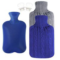 Attmu Classic Rubber Hot Water Bottle 2 Liter with 2 Pack Knit Covers and 1 Bottle Stopper, Blue