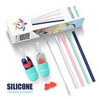 Silicone Collapsible Straws, Zuukoo Reusable Travel Drinking Straw BPA-Free 6 Pack Set with Carrying Case Brush and Fixing Accessories for Party Household Indoor Outdoor Activities