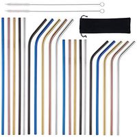 Multicolor Reusable Stainless Steel Drinking Straws, 20 Pcs 2 Size - 8.5'' 10.5'', BPA Free Long Short Metal Straight Bent Straws with Brushes Carry Bag, Fit for 20/30 oz Tumblers
