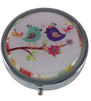 Pretty Little Birdies Silver Three Compartment Pocket/Purse/Travel Pill Box Case (Purple)