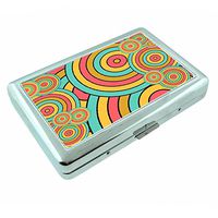 Retro Circles Em1 Hip Silver Cigarette Case Id Holder Metal Wallet 4" X 2.75" RFID Protection
