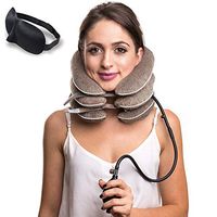 Cervical Neck Traction Device ✮ Inflatable Collar Brace ✮ Adjustable Neck Stretcher Support ✮ Ideal for Spine Alignment & Chronic Neck Pain Relief + Eye Mask (Light Brown)