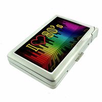 I Love The 80's D1 Cigarette Case with Built in Lighter Smoking King Size Cigarettes Silver Metal Wallet 4" X 2.75" RFID Protection