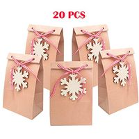 MoonVila 20pcs Christmas Gift Bags Assortment Kraft Paper Favor Bags with Snow Tags for Christmas Party Supplies, 5 x 3 x 9 Inch Christmas Goodies Bags