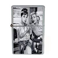 Wind Proof Dual Torch Refillable Lighter Vintage Poster D-190 Audrey Hepburn Tattoo Blonde Starlet