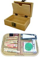 SHINE GRASSLEAF Wooden Rolling Box with RAW Tray Gift Set- Includes Papers/Tips/Grinder/Rolling Machine/MAT (Large Box/Small Tray) (Small Box/Large Tray)
