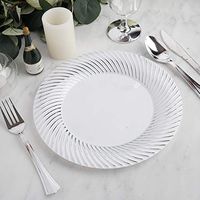 Efavormart 50 Pcs - White with Silver 9" Round Disposable Plastic Plate for Wedding Party Banquet Events - Twirl Collection