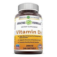 Amazing Nutrition Amazing Formulas Vitamin D3-2,000 IU, 240 Softgels- Important Vitamin for Optimal Body Function- Supports Bone Health, Cardiovascular Health, Kidney Function and Over-All Well-Being