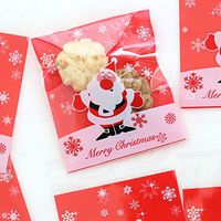 Leoie 100PCS Clear Christmas Gifts Bake Cookies Biscuit Candy Self-adhesive Plastic Packaging Bags Santa Claus