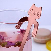 Sinwo Cute Cat Spoon Long Handle Spoons Flatware Coffee Drinking Tools Kitchen Kid's Gift！ (Rose Gold)