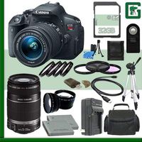 Canon EOS Rebel T5i Digital SLR Camera Kit with 18-55mm STM Lens and Canon 55-250mm Lens + 32GB Green's Camera Package 2