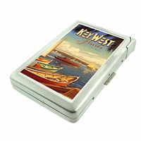 Cigarette Case with Built in Lighter Vintage Miami Florida Map S10 Smoking King Size Cigarettes Silver Metal Wallet 4" X 2.75" RFID Protection Orlando