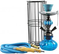 2 Hose Portable Pumpkin Hookah with Cage - 11-Inch - Blue