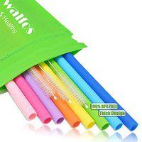 WALFOS Reusable Silicone Straws- Extra Long Flexible Straight Straws for Smoothies /20 & 30 oz Tumblers Yeti/Rtic/Ozark/Trail -（8 Straws + 3 Cleaning Brushes + 1 Storage Pouch）- Food Grade & BPA FREE