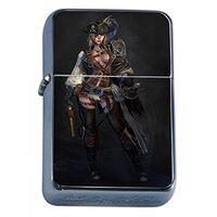 Sexy Savage Pirate Pin Up Girl Flip Top Oil Lighter S11 Smoking Cigarette Smoker Includes Silver Case