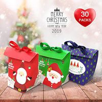 Christmas Candy Boxes, 30pcs of 3 Patterns（Santa/Reindeer/Christmas Tree）3D with Small Label and Gift Cord，Cute Box for Chocolate, Treats, and Cookies